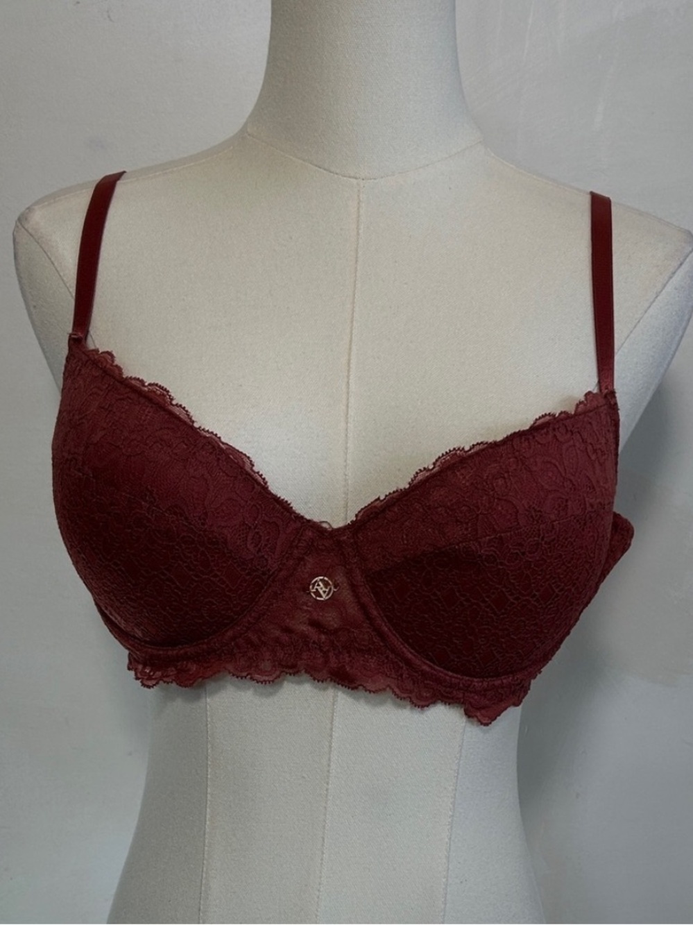 Adrienne Vittadini Bra 38 C‎ Red Brown Rosewood Lace Padded
